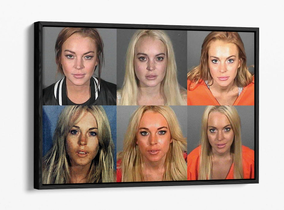 LINDSEY LOHAN MUGSHOTS -FLOAT EFFECT CANVAS WALL ART PIC PRINT- GREY