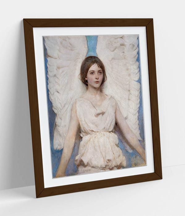 Framed Wall Art Poster - 'Abbott Handerson Thayer, Angel' Print in Woodgrain Frame