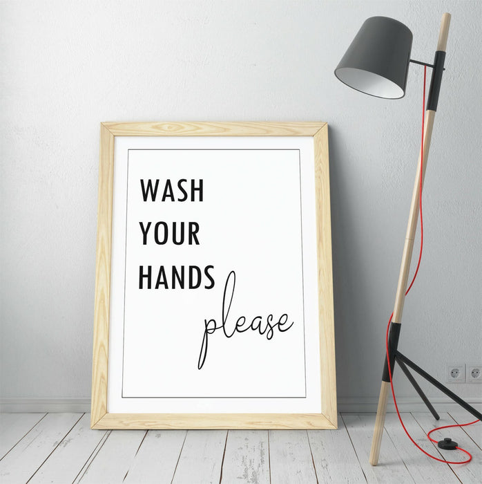 "WASH YOUR HANDS" FUNNY SLOGAN QUOTE BATHROOM -FRAMED WALL ART PICTURE PRINT
