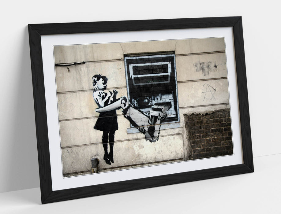 Banksy Graffiti Art - Framed Wall Art Print | ATM Girl Urban Wall Decor Poster