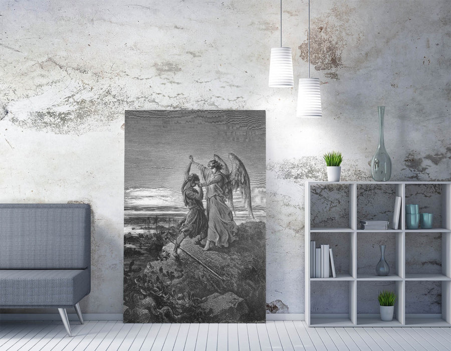 GUSTAVE DORE, JACOB WRESTLES WITH ANGEL -CANVAS WALL ARTWORK PICTURE PRINT
