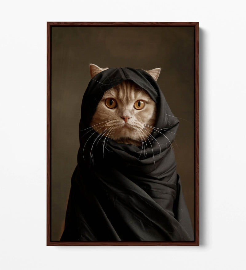 Canvas Art Print - Cute Cat in Black Cloak | Contemporary Wall Art, Float Effect Canvas