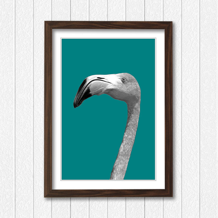 FLAMINGO BLACK AND WHITE TEAL FRAMED POSTER WALL ART PRINT ARTWORK DESIGN