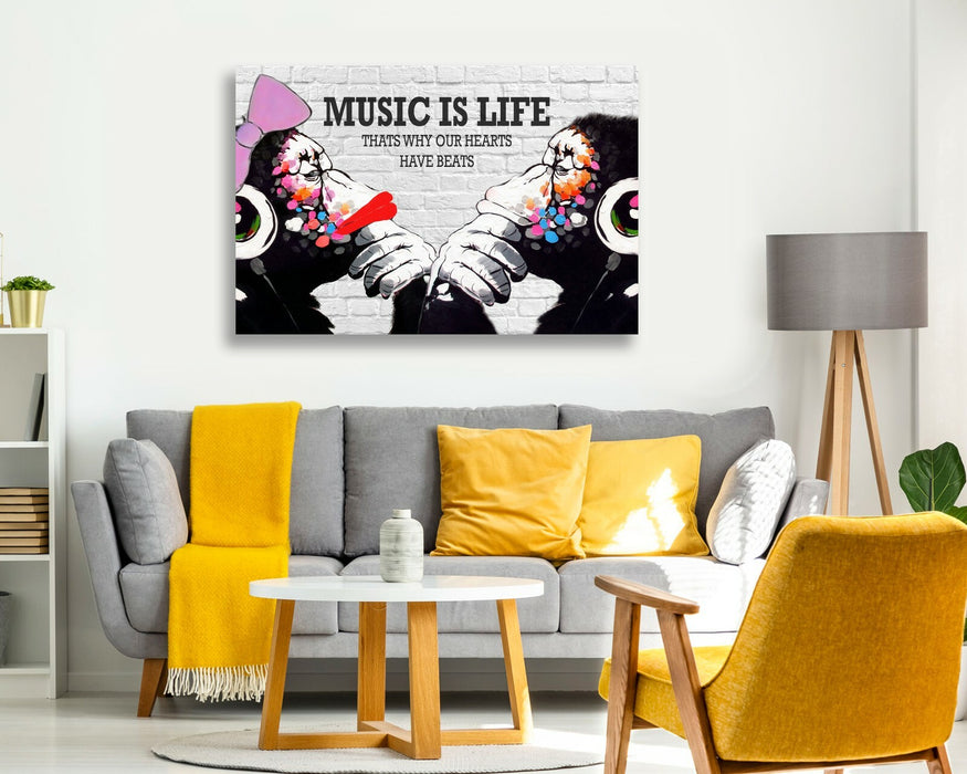 MONKEY DJ BANKSY MUSIC IS LIFE CANVAS STREET WALL ART PRINT ARTWORK GORILLA