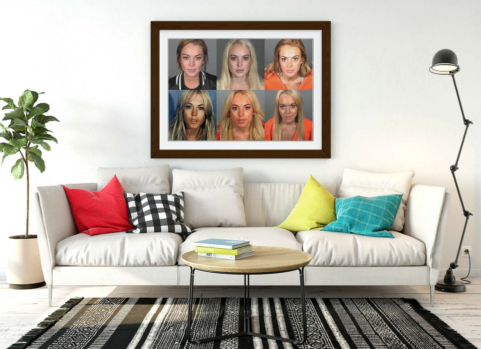 LINDSEY LOHAN MUGSHOTS -ART FRAMED POSTER PICTURE PRINT ARTWORK- GREY
