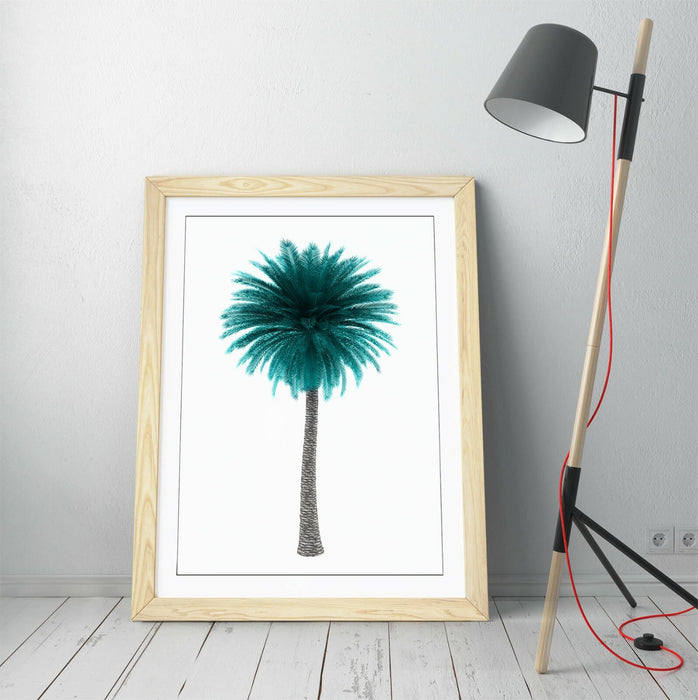 TEAL PALM TREE -ART FRAMED POSTER PICTURE PRINT ARTWORK-