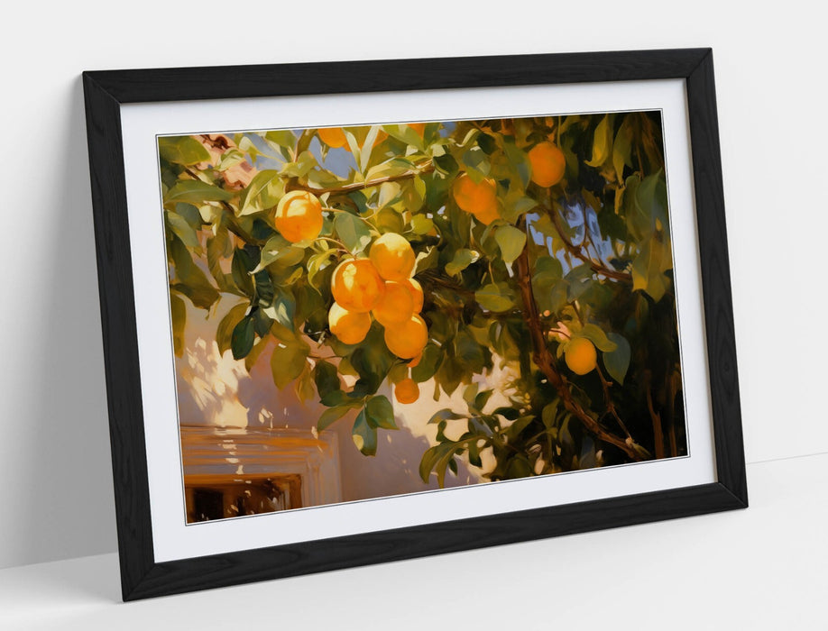 Framed Wall Art – Orange Tree Poster Print With Natural Wood Frame & Matte Paper