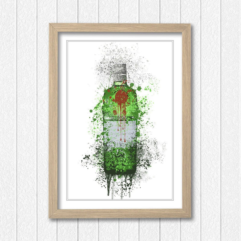 Gin Bottle Wall Art – Handmade Framed Art Print With Woodgrain Frame & Matte Finish