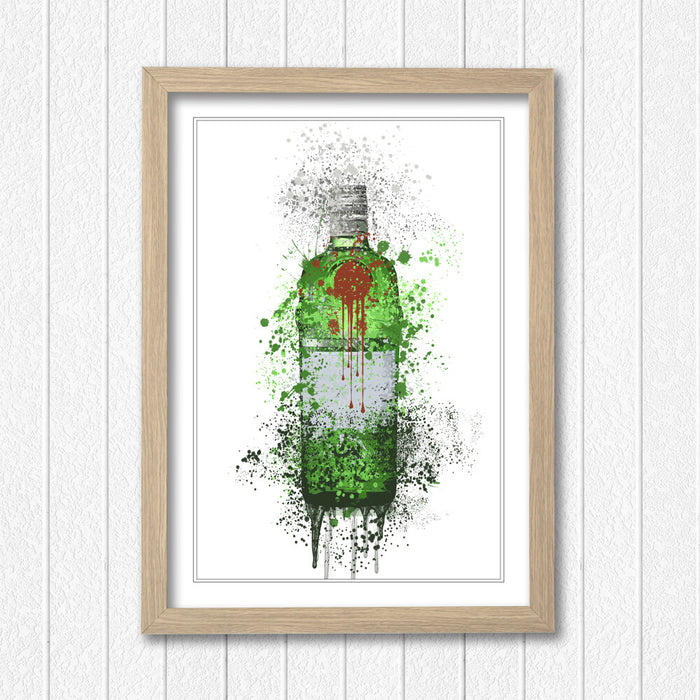 Gin Bottle Wall Art – Handmade Framed Art Print With Woodgrain Frame & Matte Finish