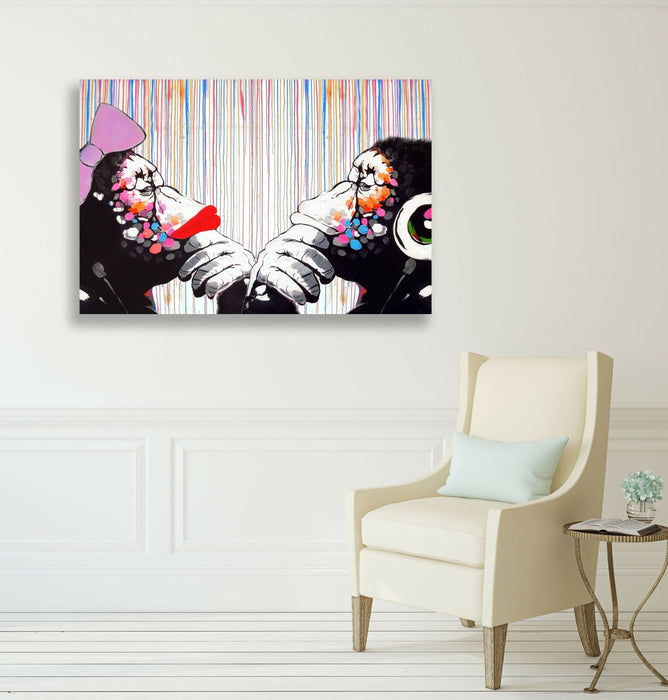 BANKSY CANVAS WALL ART PRINT DJ MONKEY COLOURED RAIN DUO ARTWORK GRAFFITI