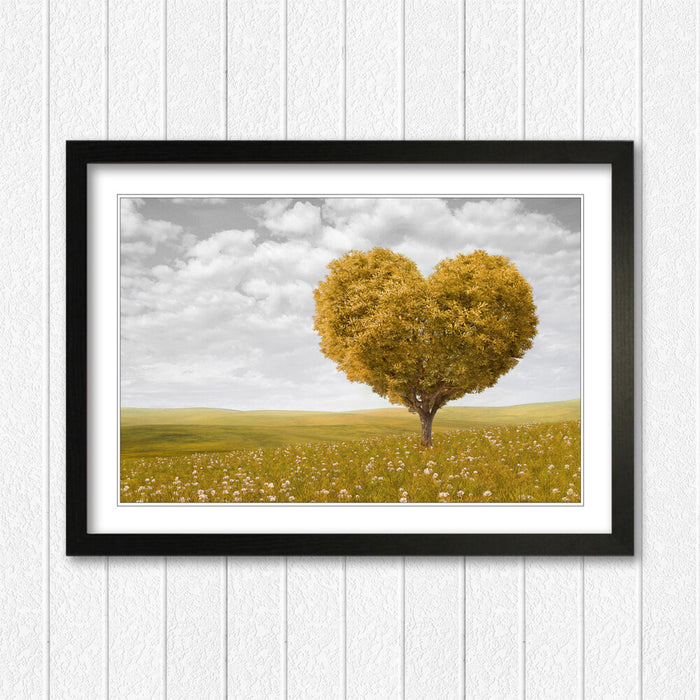 Heart Shaped Tree Art – Framed Wall Art With Yellow Leaf Poster, Ready To Hang