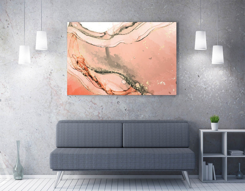 Marble Effect Canvas - Abstract Pink Home Decor Wall Art Print Ready to Hang