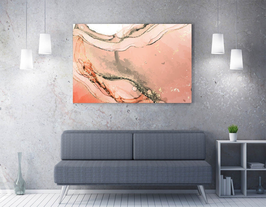 Marble Effect Canvas - Abstract Pink Home Decor Wall Art Print Ready to Hang