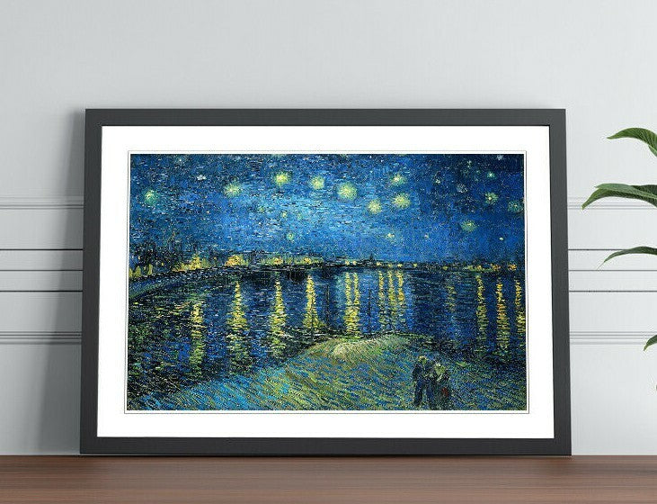Van Gogh Framed Art – Starry Night Over Rhone Poster | Handmade Woodgrain Frame
