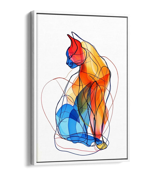 Abstract Cat Canvas - Handmade Float Effect Canvas Wall Art With Vibrant Color Print