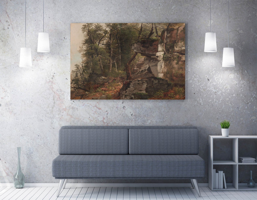 ASHER BROWN DURAND, TREES ON ROCKY HILLSIDE -CANVAS WALL ARTWORK PICTURE PRINT