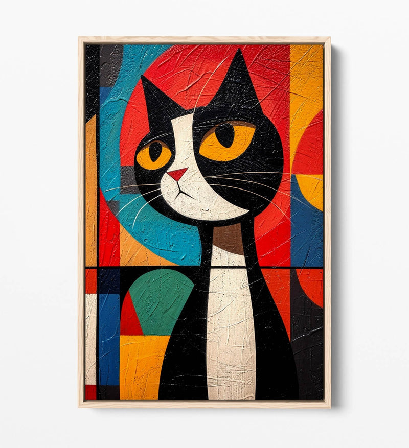 Abstract Cat Canvas | Colorful Wall Art With Float Effect Frame - Handmade UK