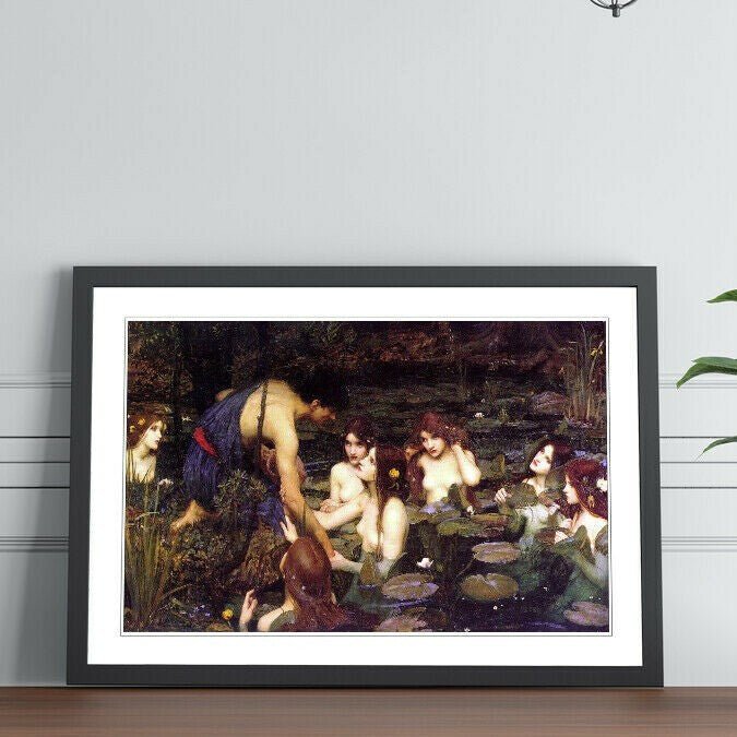 Framed Art Poster – John William Waterhouse Hyla's Nymphs Painting with Natural Wood Frame