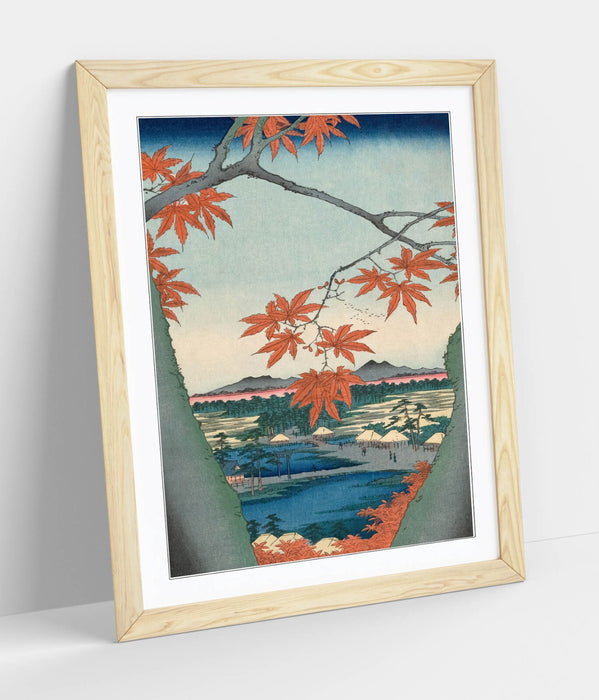 Framed Wall Art - Utagawa Hiroshige Maple Tree Poster Print with Woodgrain Frame