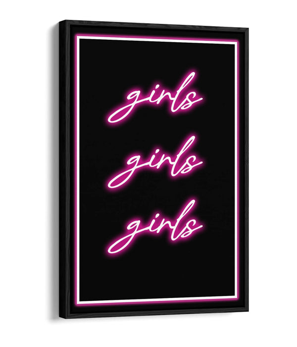 Pink Neon Canvas Art - Girls Bedroom Decor | Float Effect Canvas Wall Print