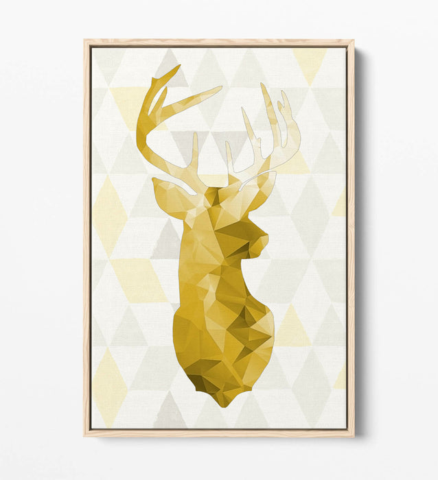 MUSTARD YELLOW STAG HEAD GEO BACKGROUND -FLOAT EFFECT CANVAS WALL ART PIC PRINT