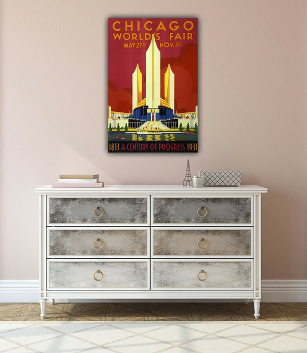 VINTAGE CHICAGO WORLDS FAIR POSTER -  CANVAS WALL ART PRINT ARTWORK