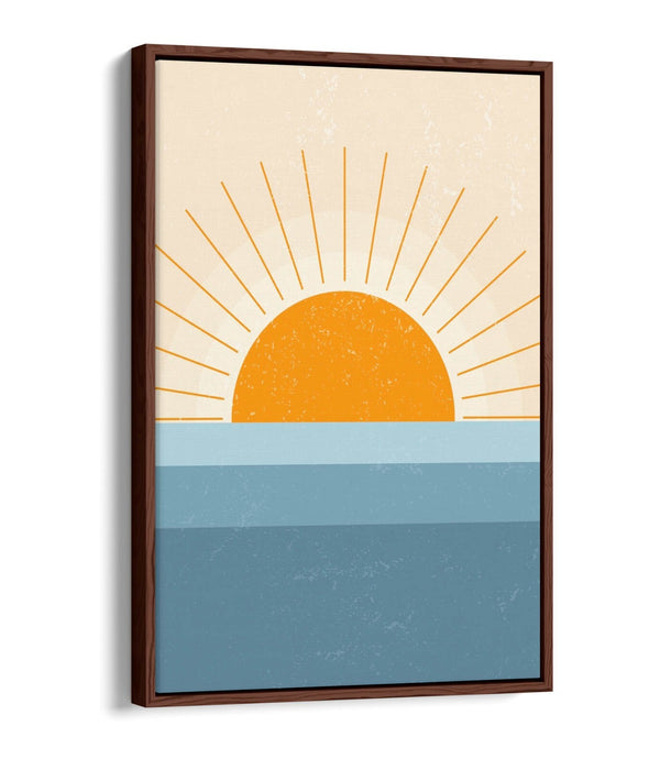Canvas Wall Art - Orange Sunset Print Over Blue Sea | Float Effect Minimalist Decor