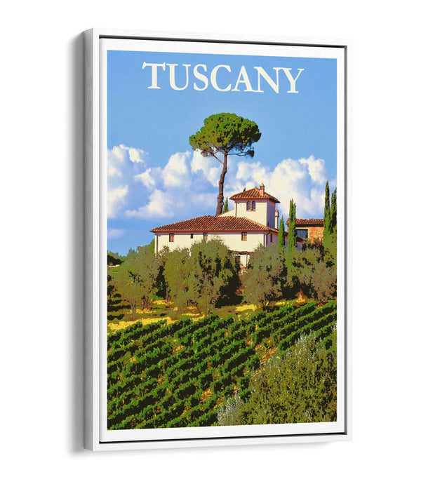 VINTAGE RETRO TUSCANY TRAVEL POSTER -FLOAT EFFECT CANVAS ART PRINT- BLUE