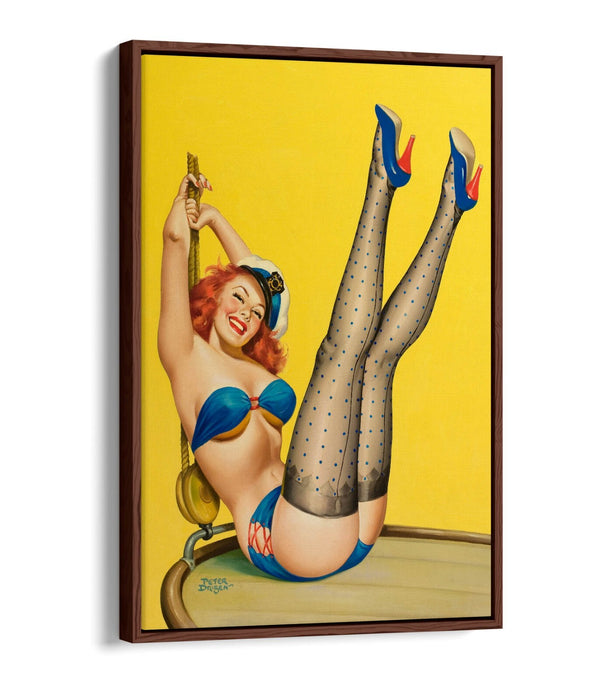 Pin Up Girl Canvas - Vintage Wall Art With Sailor Outfit Print | Float Effect