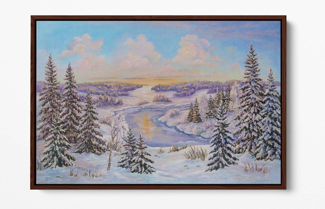 Canvas Wall Art – Winter Landscape With Trees Illustration | Float Effect Frame