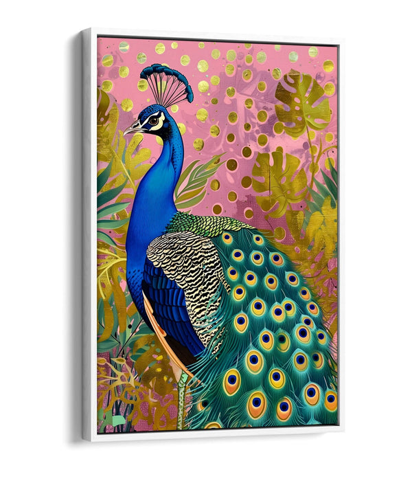 Peacock Canvas Art - Multi Colour Portrait With Float Effect Frame, Ready To Hang