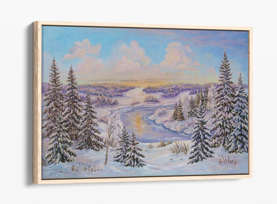 Canvas Wall Art – Winter Landscape With Trees Illustration | Float Effect Frame