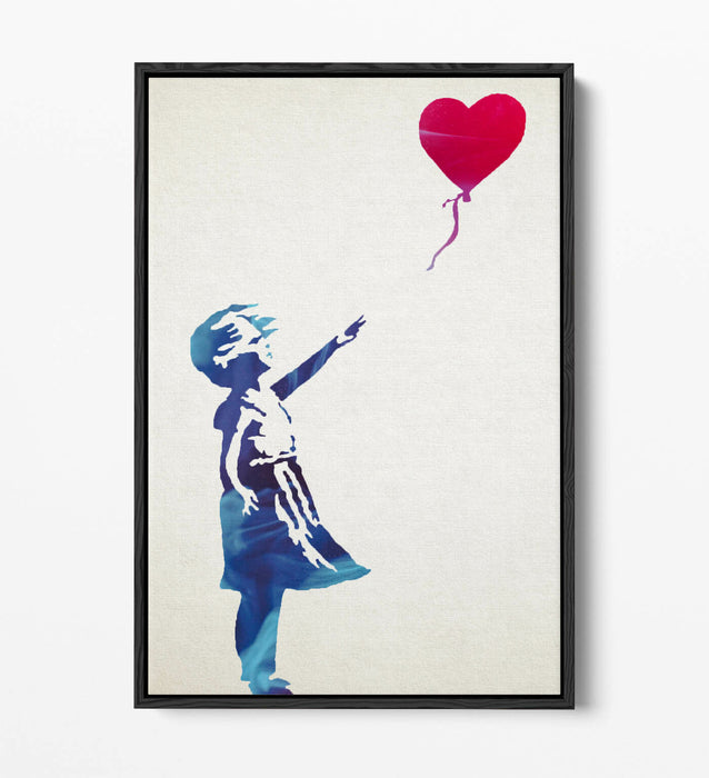 BANKSY, BALLOON GIRL BLUE RED ART -FLOAT EFFECT CANVAS WALL ART PRINT