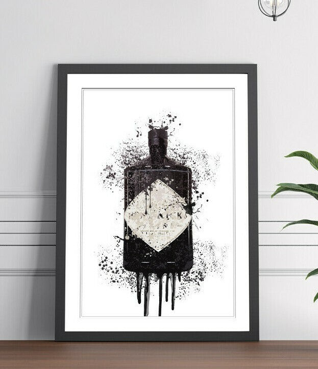 Gin Bottle Splash Art - Hendrix Framed Wall Art With Woodgrain Frame