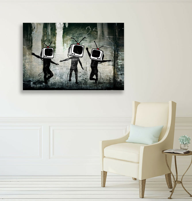 BANKSY - TV HEADS CANVAS STREET ART PRINT ARTWORK
