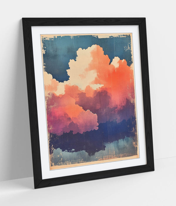 Framed Wall Art – Pink Clouds Print On Blue Sky, Ready To Hang Poster