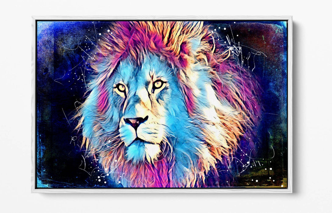 PURPLE BLUE LION SKETCH BLACK BACKGROUND -FLOAT EFFECT CANVAS WALL ART PRINT