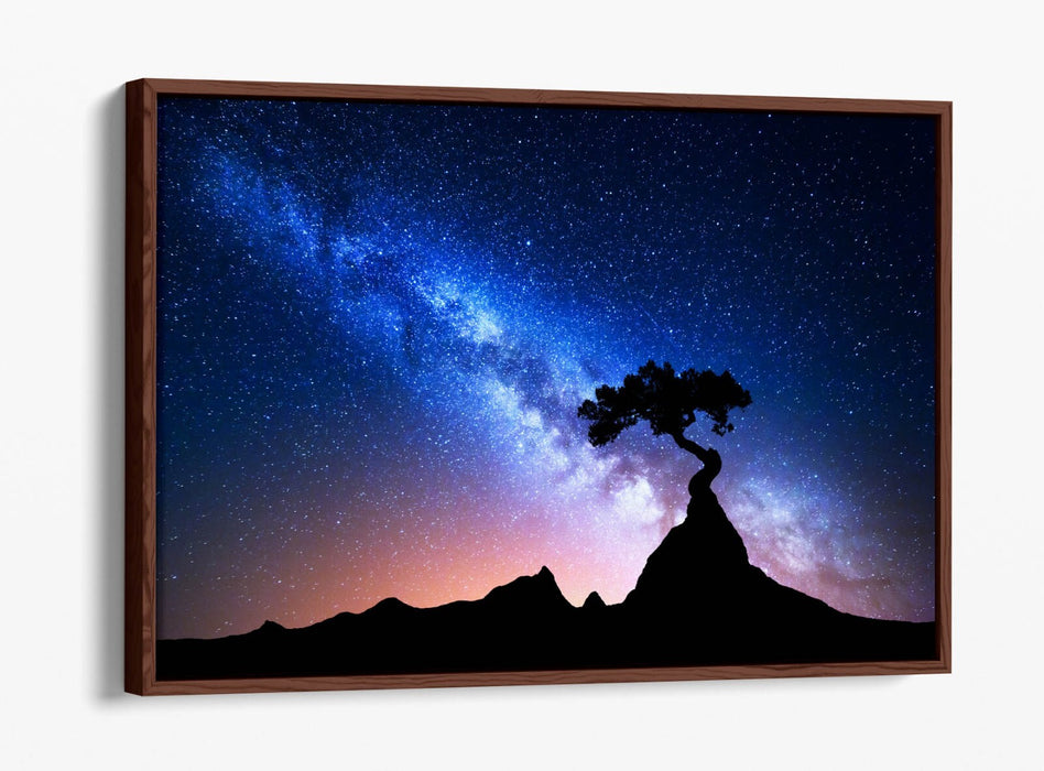 Canvas Wall Art - Tree Silhouette Blue Starry Night Float Effect Print