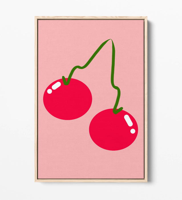 CHERRIES TRENDY MINIMALIST KITCHEN CHERRY -FLOAT EFFECT CANVAS WALL ART PRINT