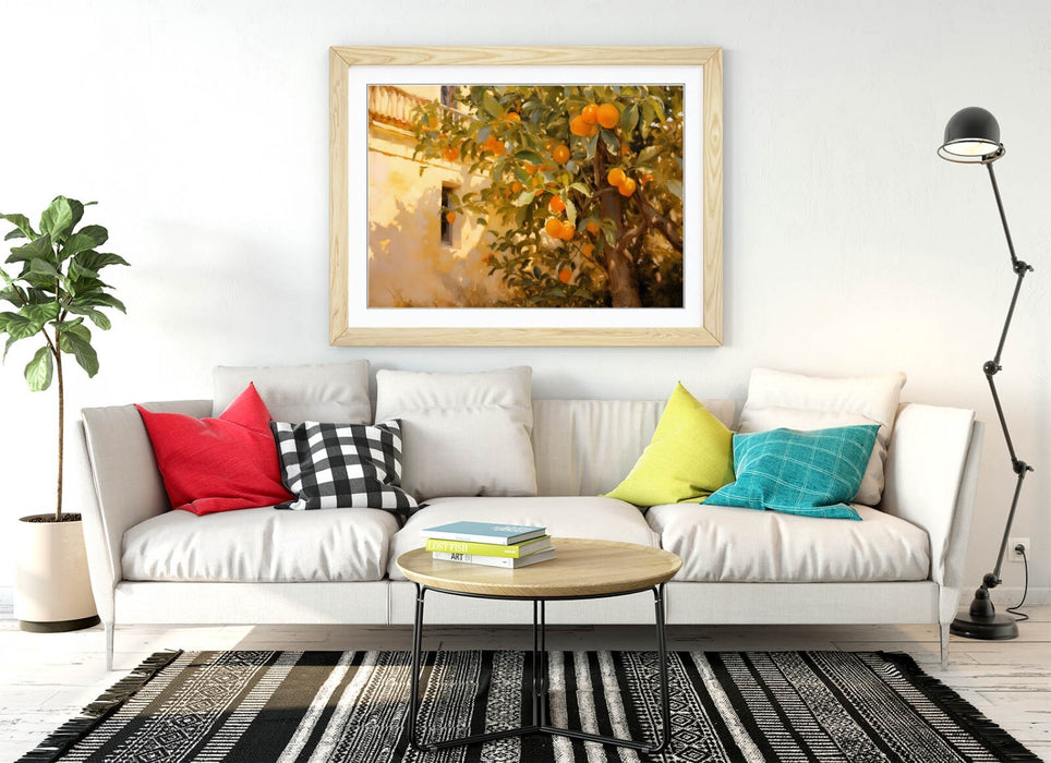 Impressionist Wall Art – Framed Orange Tree Poster Print With Faux Wood Frame
