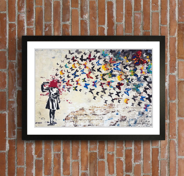 Banksy Framed Poster – Butterfly Brains Wall Art | Handmade UK Print