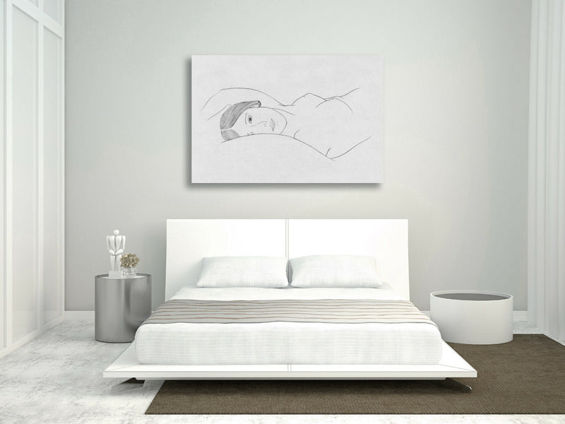 Canvas Wall Art – Black and White Nude Woman Line Drawing Print | Handmade UK