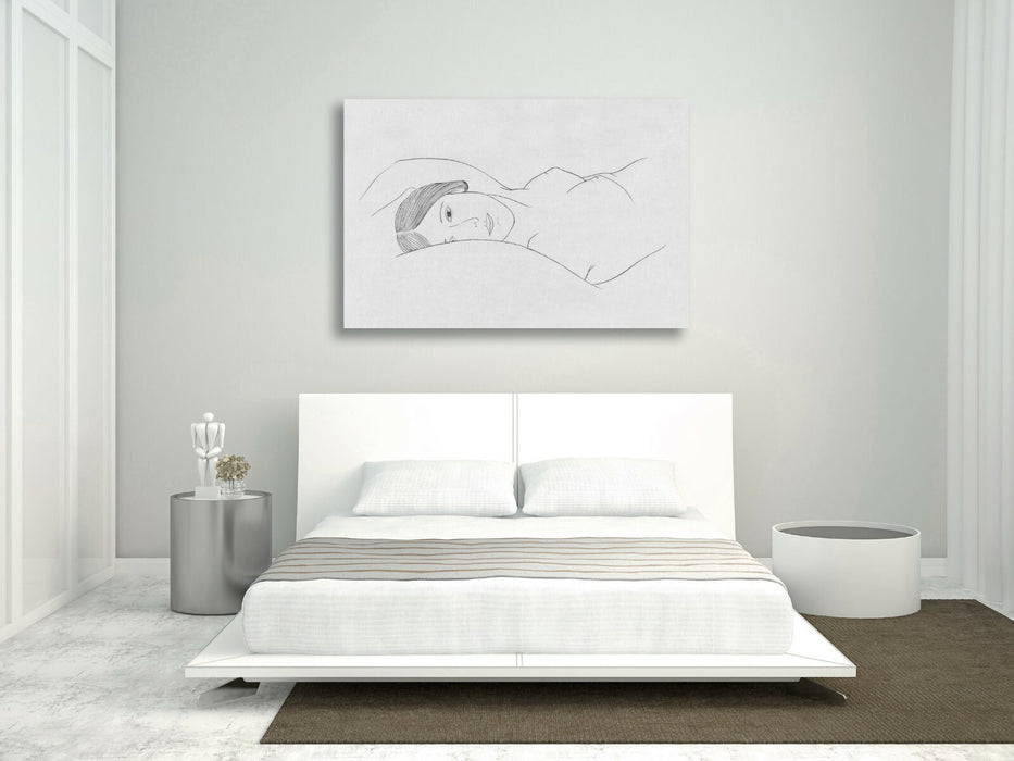 CANVAS WALL ART PRINT ARTWORK BLACK AND WHITE NUDE WOMAN LAYING LINE DRAWING