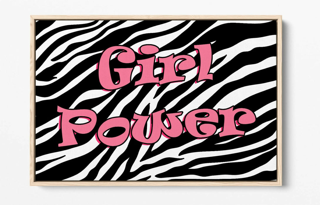 "GIRL POWER" FUNKY Y2K FEMINIST QUOTE ZEBRA -FLOAT EFFECT CANVAS WALL ART PRINT