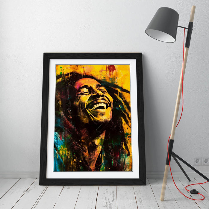 Bob Marley Wall Art – Framed Poster Print With Vibrant Orange Wood Grain Frame