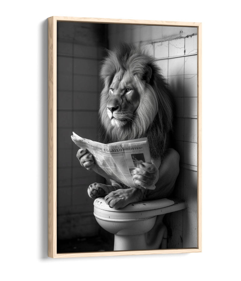 Funny Lion Canvas Art - Humorous Bathroom Wall Decor | Float Effect Canvas Print
