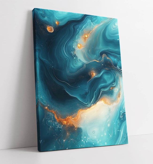 Blue Gold Canvas Art – Abstract Wall Art With Vibrant Canvas Print & Satin Finish
