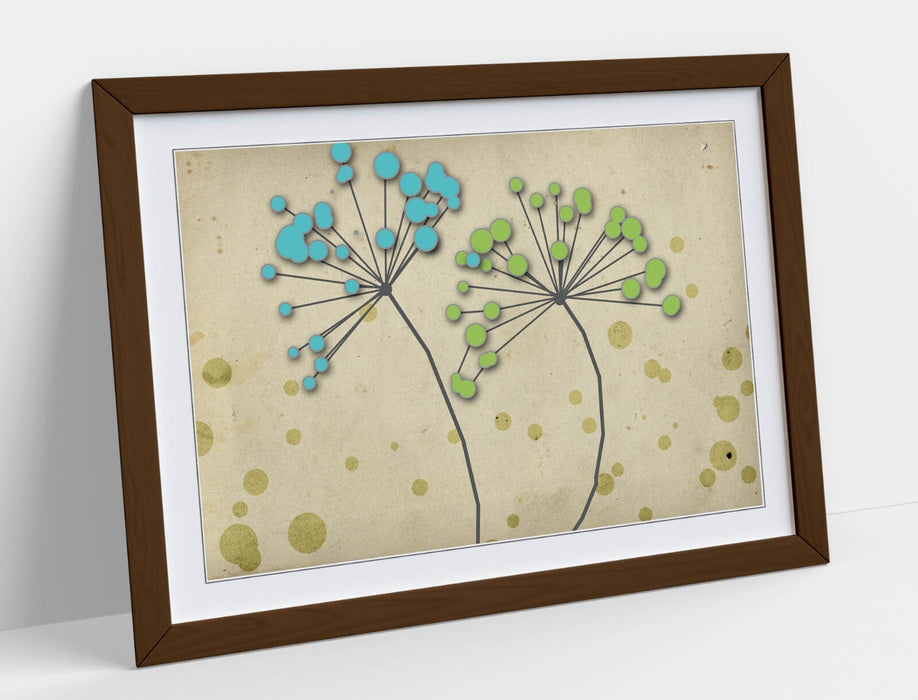 Framed Flower Art – Blue Green Dandelion Wall Poster | Bedroom Wall Decor