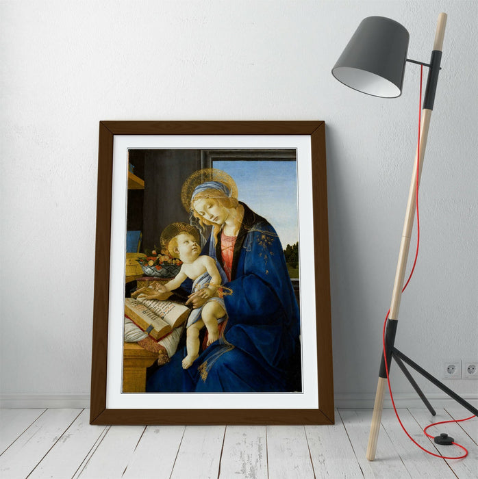 Framed Wall Art - Sandro Botticelli Madonna of the Book Print with Natural Wood Grain Frame