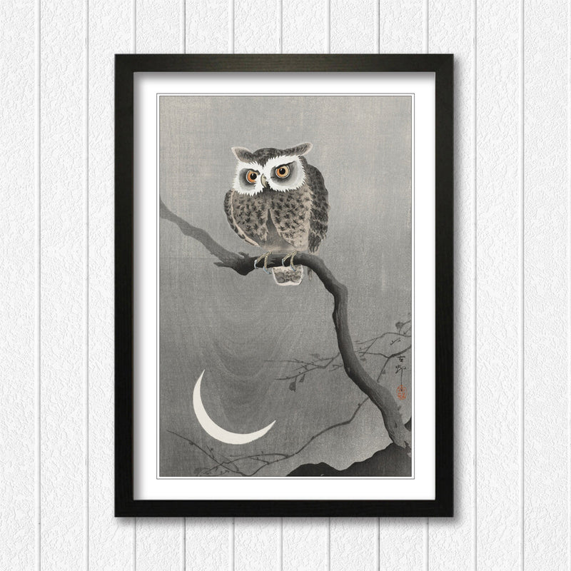 Cool Owl Wall Art – Handmade UK Framed Japanese Wall Decor With Natural Wood Frame